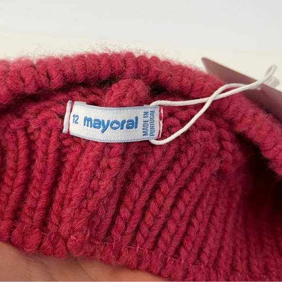 Mayoral Girls Raspberry Pink Wool Knit Pom-Pom Hat Size 12 NWT - Picture 4 of 6